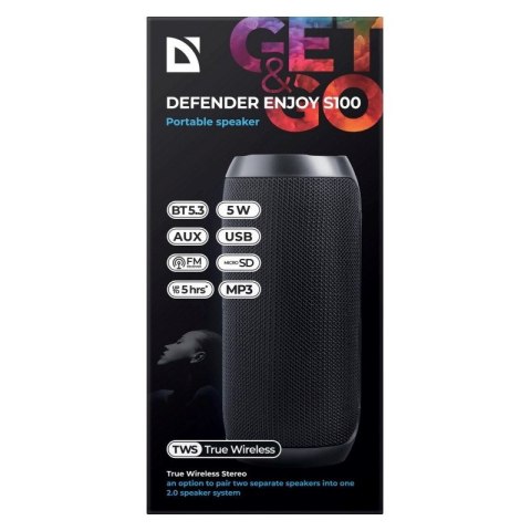Defender DEFENDER GŁOŚNIK ENJOY S100 BLUETOOTH/FM/SD/USB 5W CZARNY 65701 Defender DEFENDER GŁOŚNIK ENJOY S100 BLUETOOTH/FM/SD/USB 5W CZARNY 65701