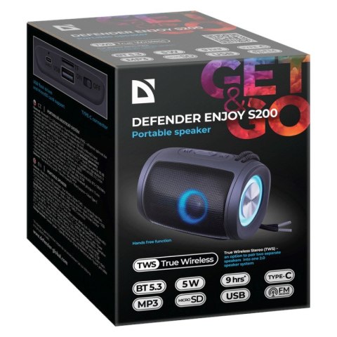 Defender DEFENDER GŁOŚNIK ENJOY S200 5W LIGHT/BT/FM/USB/TF 65200 Defender DEFENDER GŁOŚNIK ENJOY S200 5W LIGHT/BT/FM/USB/TF 65200