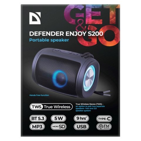 Defender DEFENDER GŁOŚNIK ENJOY S200 5W LIGHT/BT/FM/USB/TF 65200 Defender DEFENDER GŁOŚNIK ENJOY S200 5W LIGHT/BT/FM/USB/TF 65200