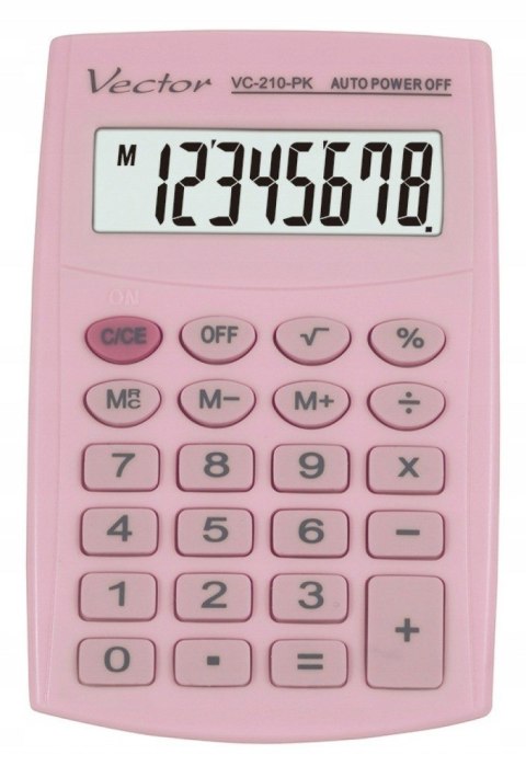 VECTOR Vector Kalkulator kieszonkow KAV VC-210 PK, 8- cyfrowy ,64x98,5mm, jasnoróżowy
