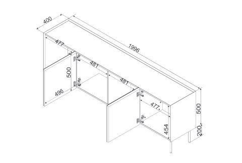 Cama MEBLE Komoda FELLINI 200x40x70 kaszmir + blat dąb olejowany Cama MEBLE Komoda FELLINI 200x40x70 kaszmir + blat dąb olejowany