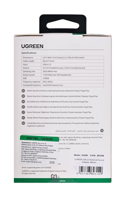 UGREEN Ugreen zewnętrzna karta dźwiękowa adapter USB -3,5 mm mini jack 15cm (czarny) UGREEN Ugreen zewnętrzna karta dźwiękowa adapter USB -3,5 mm mini jack 15cm (czarny)