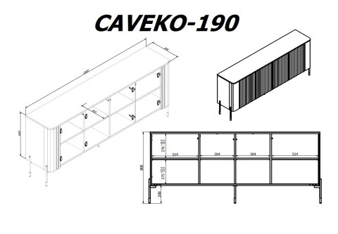 Cama MEBLE Komoda VERA 190x40x80 czarny mat