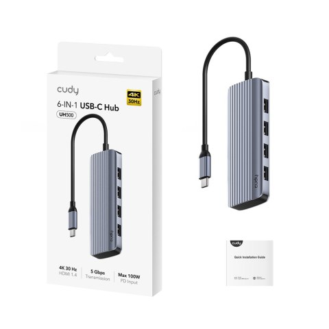 CUDY CUDY UH500 Hub USB-C 6-IN-1 z HDMI 4K CUDY CUDY UH500 Hub USB-C 6-IN-1 z HDMI 4K