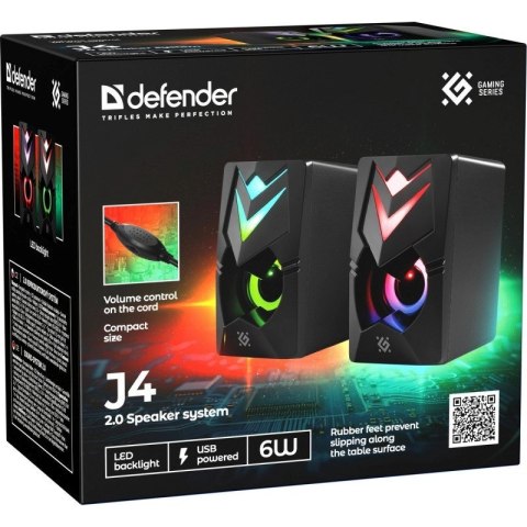 Defender DEFENDER GLOSNIKI PC J4 2.0 6W LED USB CZARNE 65964 Defender DEFENDER GLOSNIKI PC J4 2.0 6W LED USB CZARNE 65964
