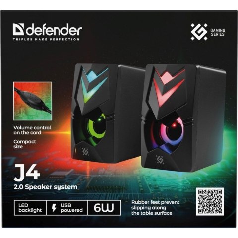 Defender DEFENDER GLOSNIKI PC J4 2.0 6W LED USB CZARNE 65964 Defender DEFENDER GLOSNIKI PC J4 2.0 6W LED USB CZARNE 65964