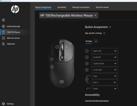 Hewlett-Packard Mysz HP 700 Rechargeable Mouse Black bezprzewodowa z akumulatorem czarna AZ7B0AA Hewlett-Packard Mysz HP 700 Rechargeable Mouse Black bezprzewodowa z akumulatorem czarna AZ7B0AA