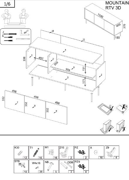 Cama MEBLE Szafka RTV 3D MOUNTAIN 154x40x55 czarny + złoty