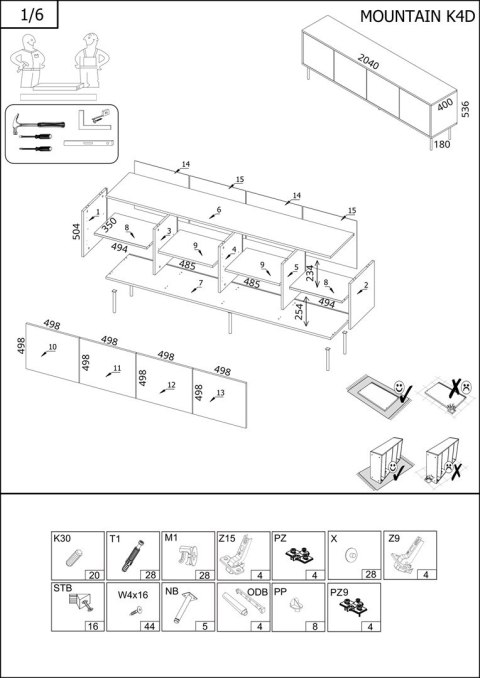 Cama MEBLE Szafka RTV 4D MOUNTAIN 204x40x55 czarny + złoty