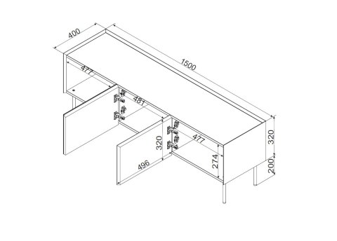 Cama MEBLE Szafka RTV FELLINI 150x40x52 oliwka + blat dąb olejowany