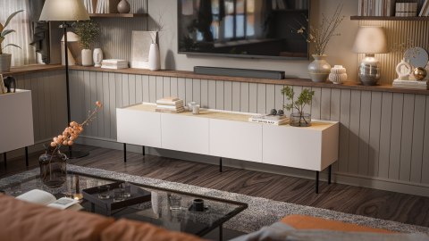 Cama MEBLE Szafka RTV FELLINI 200x40x52 kaszmir + blat dąb olejowany