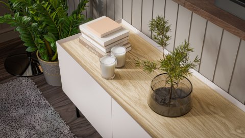 Cama MEBLE Szafka RTV FELLINI 200x40x52 kaszmir + blat dąb olejowany