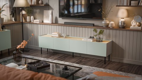 Cama MEBLE Szafka RTV FELLINI 200x40x52 oliwka + blat dąb olejowany