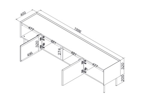 Cama MEBLE Szafka RTV FELLINI 200x40x52 oliwka + blat dąb olejowany