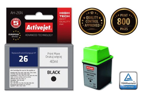 Activejet Activejet AH-26N Tusz (zamiennik HP 26 C51626A; Supreme; 40 ml; czarny) Activejet Activejet AH-26N Tusz (zamiennik HP 26 C51626A; Supreme; 40 ml; czarny)
