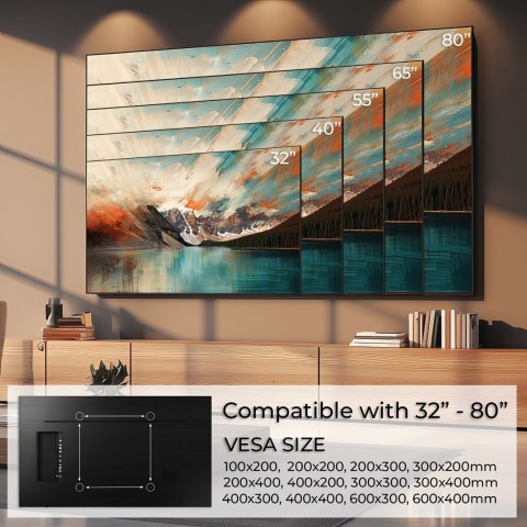 Maclean MACLEAN UCHWYT DO TV MAX VESA 600X400, 32-80", 45KG, REG. ODCHYLENIA +0°~-10° MC-413