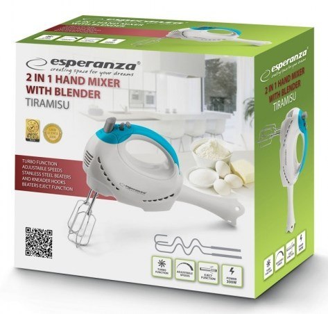 Blender, Mikser ręczny Esperanza TIRAMISU EKM010 (300W; kolor biały) Blender, Mikser ręczny Esperanza TIRAMISU EKM010 (300W; kolor biały)