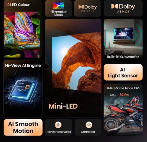 HISENSE Telewizor Hisense 55U7Q ULED 55'' 4K Ultra HD 144Hz VIDAA Dolby Vision Czarny HISENSE Telewizor Hisense 55U7Q ULED 55'' 4K Ultra HD 144Hz VIDAA Dolby Vision Czarny