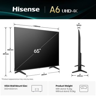 HISENSE Telewizor Hisense 65A6Q LED 65'' 4K Ultra HD VIDAA Dolby Digital DVB-T2 Czarny