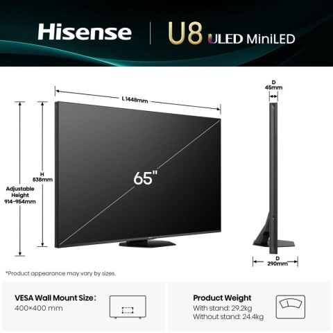 HISENSE Telewizor Hisense 65U8Q ULED 65'' 4K Ultra HD 165Hz VIDAA Dolby Atmos Czarny HISENSE Telewizor Hisense 65U8Q ULED 65'' 4K Ultra HD 165Hz VIDAA Dolby Atmos Czarny