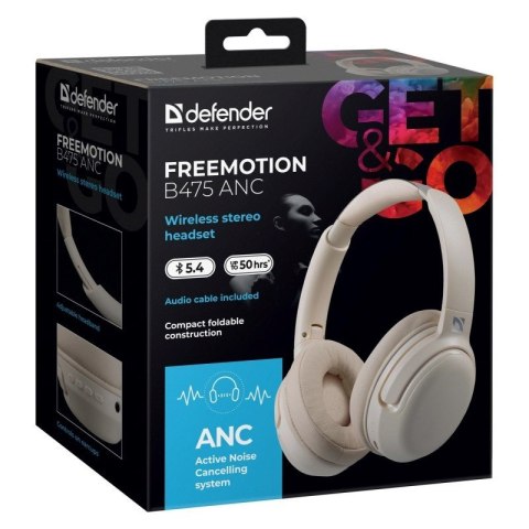 Defender DEFENDER SŁUCHAWKI NAUSZNE BLUETOOTH FREEMOTION B475 ANC BEŻOWE 63475 Defender DEFENDER SŁUCHAWKI NAUSZNE BLUETOOTH FREEMOTION B475 ANC BEŻOWE 63475