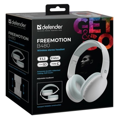 Defender DEFENDER SŁUCHAWKI NAUSZNE BLUETOOTH FREEMOTION B480 BIAŁE 63481 Defender DEFENDER SŁUCHAWKI NAUSZNE BLUETOOTH FREEMOTION B480 BIAŁE 63481