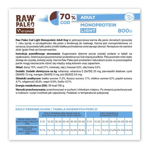 VetExpert VetExpert Raw Paleo Dorsz/Cod Light Adult Can 800g
