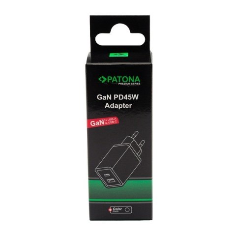 PATONA PATONA Premium Ładowarka GaN PD45W 1xUSB-C 1xUSB-A PD3.0 QC3.0 czarna PATONA PATONA Premium Ładowarka GaN PD45W 1xUSB-C 1xUSB-A PD3.0 QC3.0 czarna