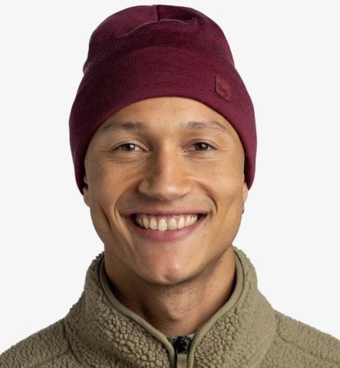 Buff Czapka BUFF HEAVYWEIGHT MERINO WOOL LOOSE HAT SOLID TIBETAN RED