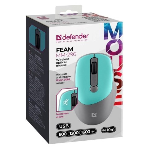 Defender DEFENDER MYSZ BEZPRZEWODOWA FEAM MM-296 RF SILENT CLICK MIETOWA 52294 Defender DEFENDER MYSZ BEZPRZEWODOWA FEAM MM-296 RF SILENT CLICK MIETOWA 52294