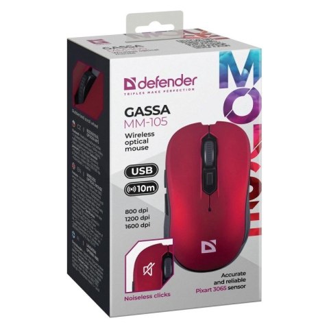 Defender DEFENDER MYSZ BEZPRZEWODOWA GASSA MM-105 RF SILENT CLICK CZERWONA 52103 Defender DEFENDER MYSZ BEZPRZEWODOWA GASSA MM-105 RF SILENT CLICK CZERWONA 52103
