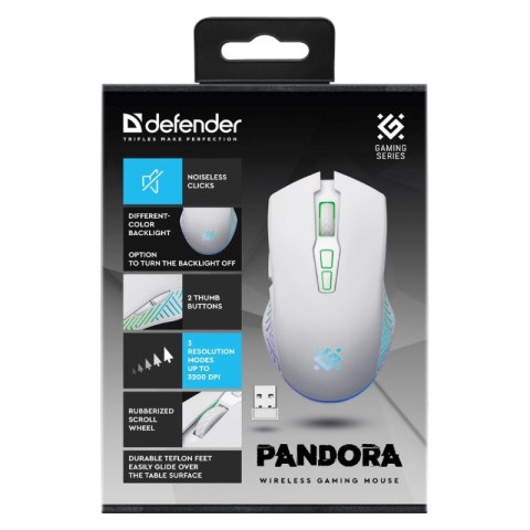 Defender DEFENDER MYSZ BEZPRZEWODOWA PANDORA GM-502 RF 3200DPI 7P BIAŁA 52502 Defender DEFENDER MYSZ BEZPRZEWODOWA PANDORA GM-502 RF 3200DPI 7P BIAŁA 52502