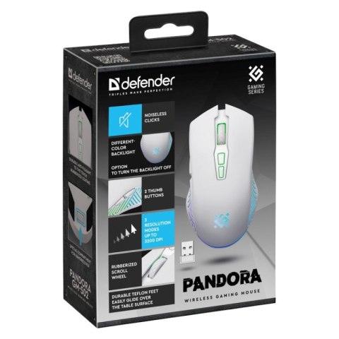 Defender DEFENDER MYSZ BEZPRZEWODOWA PANDORA GM-502 RF 3200DPI 7P BIAŁA 52502 Defender DEFENDER MYSZ BEZPRZEWODOWA PANDORA GM-502 RF 3200DPI 7P BIAŁA 52502