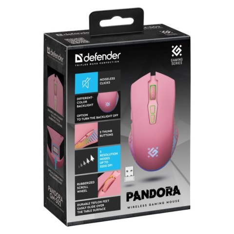 Defender DEFENDER MYSZ BEZPRZEWODOWA PANDORA GM-502 RF 3200DPI 7P RÓŻOWA 52501 Defender DEFENDER MYSZ BEZPRZEWODOWA PANDORA GM-502 RF 3200DPI 7P RÓŻOWA 52501