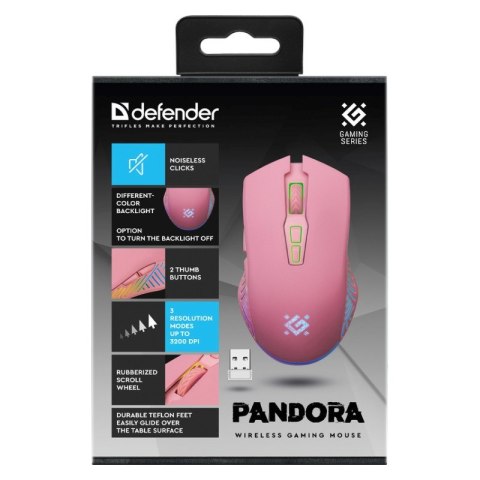 Defender DEFENDER MYSZ BEZPRZEWODOWA PANDORA GM-502 RF 3200DPI 7P RÓŻOWA 52501 Defender DEFENDER MYSZ BEZPRZEWODOWA PANDORA GM-502 RF 3200DPI 7P RÓŻOWA 52501