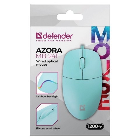 Defender DEFENDER MYSZ PRZEWODOWA AZORA MB-241 OPTYCZNA 1200DPI 3P MIĘTOWA 52243 Defender DEFENDER MYSZ PRZEWODOWA AZORA MB-241 OPTYCZNA 1200DPI 3P MIĘTOWA 52243