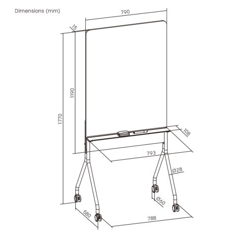 Ergo office ERGO OFFICE MOBILNA TABLICA SUCHOŚCIERALNA, ORIENTACJA PIONOWA, BIAŁA, JEDNOSTRONNA, Z PÓŁKĄ, WYMIARY TABLICY 1190X790MM ER-3