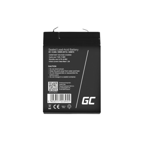 Green Cell GREEN CELL AKUMULATOR ŻELOWY AGM15 6V 4AH Green Cell GREEN CELL AKUMULATOR ŻELOWY AGM15 6V 4AH
