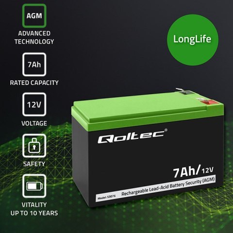 Qoltec QOLTEC AKUMULATOR AGM 12V | 7AH | MAX. 105A | SECURITY Qoltec QOLTEC AKUMULATOR AGM 12V | 7AH | MAX. 105A | SECURITY