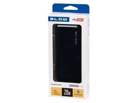 BLOW BLOW POWER BANK 20000MAH PD 20W CZARNY PB20F BLOW BLOW POWER BANK 20000MAH PD 20W CZARNY PB20F