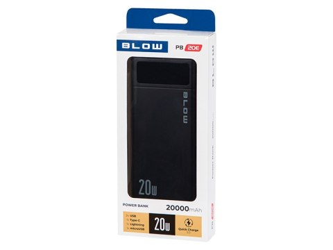 BLOW BLOW POWER BANK 20000MAH QC+PD 20W + LIGHTNING CZARNY PB20E BLOW BLOW POWER BANK 20000MAH QC+PD 20W + LIGHTNING CZARNY PB20E