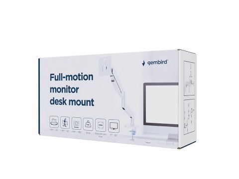 GEMBIRD GEMBIRD BIURKOWE, REGULOWANE RAMIĘ/UCHWYT NA MONITOR 17"-32", OBCIĄŻENIE DO 10 KG, KOLOR BIAŁY GEMBIRD GEMBIRD BIURKOWE, REGULOWANE RAMIĘ/UCHWYT NA MONITOR 17"-32", OBCIĄŻENIE DO 10 KG, KOLOR BIAŁY