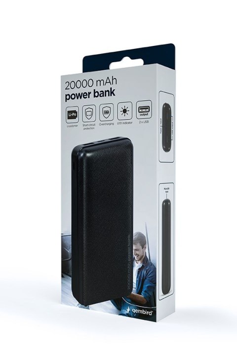 GEMBIRD GEMBIRD POWERBANK 20000 MAH 2X USB, CZARNY GEMBIRD GEMBIRD POWERBANK 20000 MAH 2X USB, CZARNY