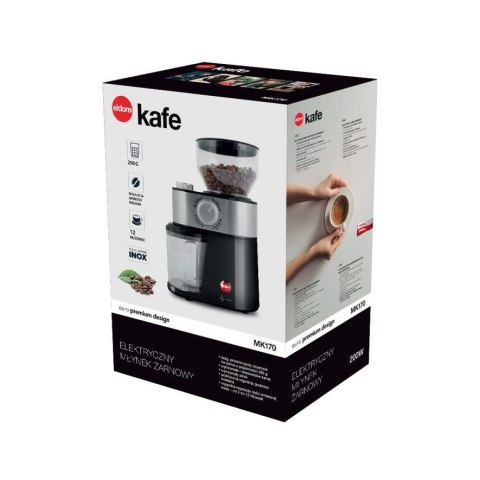 ELDOM MŁYNEK DO KAWY MK170 KAFE, 200 W, CERAMICZNE ŻARNA, REGULACJA GRUBOŚCI MIELENIA ELDOM MŁYNEK DO KAWY MK170 KAFE, 200 W, CERAMICZNE ŻARNA, REGULACJA GRUBOŚCI MIELENIA