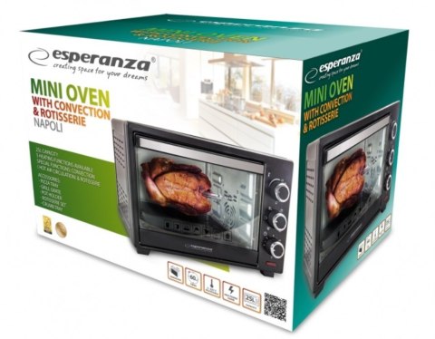 Mini piekarnik z konwekcją i rożnem Esperanza NAPOLI EKO006 (Pokrętło; 1600W; kolor czarny) Mini piekarnik z konwekcją i rożnem Esperanza NAPOLI EKO006 (Pokrętło; 1600W; kolor czarny)