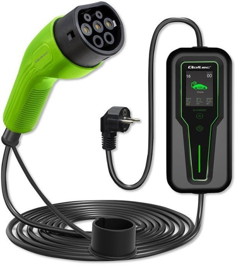 Qoltec Qoltec Mobilna ładowarka do samochodu elektrycznego EV z regulacją 2w1 Typ2 3.5kW 230V LCD SCHUKO Przenośna Wallbox 5m