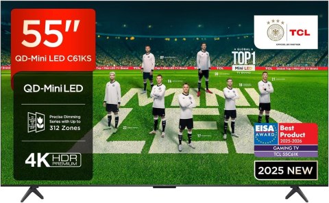 TCL Telewizor TCL 55C61KS QD-Mini LED 55'' 4K Ultra HD Google TV Dolby Atmos DVB-T2 Czarny