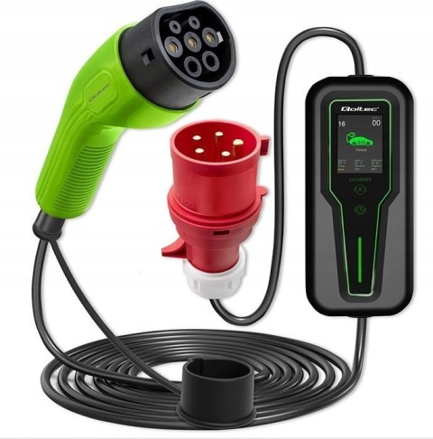 Qoltec Qoltec Mobilna ładowarka do samochodu elektrycznego EV z regulacją 2w1 Typ2 11kW 400V 5 PIN CEE LCD Przenośna Wallbox 5m
