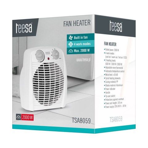 Teesa TEESA TERMOWENTYLATOR 0,8KW/1,2KW/2KW BIAŁY TSA8059
