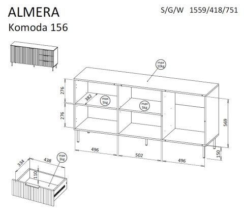 Cama MEBLE Komoda 1 ALMERA 156x42x75 orzech/kaszmir